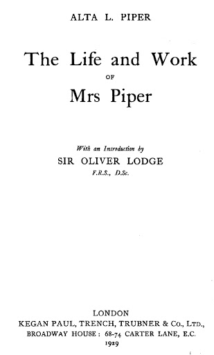 Piper Life and Work of Mrs. Piper