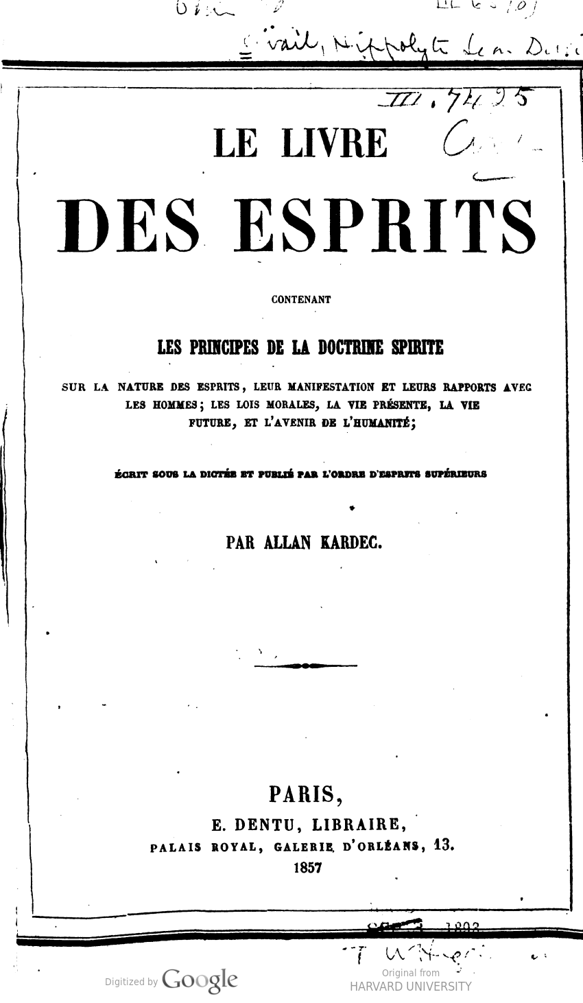 Kardec Livre Esprits 1857